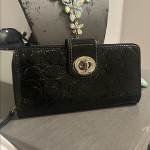 Coach Embossed Black Leather Wallet